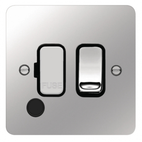 Hager WFSSU83FOPSB 13a DP Switched Spur + Flex Outlet Flat Plate Polished Steel/Black Insert