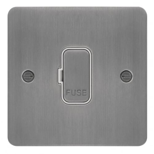 Hager WFSU83BSW 13a DP Unswitched Spur Flat Plate Brushed Steel/White Insert