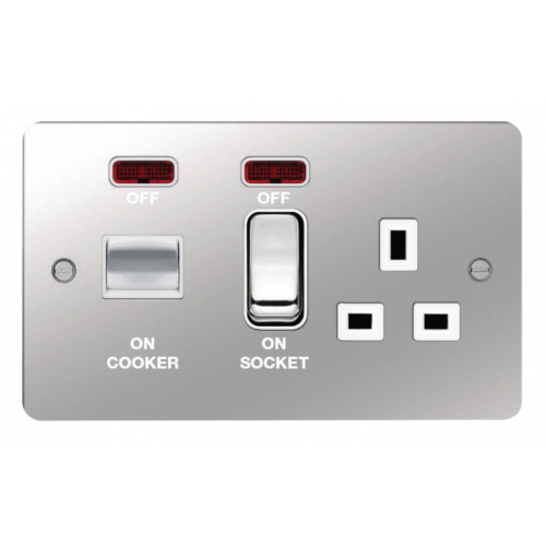 Hager WFCC50NPSW Cooker Control Unit Flat Plate Polished Steel/White Insert