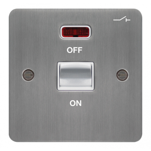 Hager WFDP50NBSW 50a DP Switch+Neon 1 Gang Flat Plate Brushed Steel/White Insert
