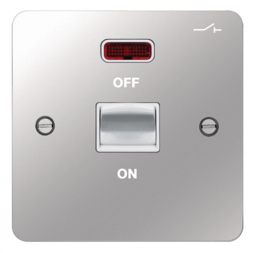 Hager WFDP50NPSW 50a DP Switch+Neon 1 Gang Flat Plate Polished Steel/White Insert