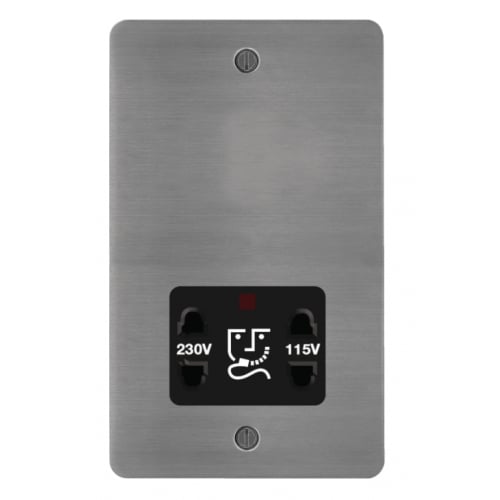 Hager WFSO100BSB 115/230v Shaver Socket Flat Plate Brushed Steel/Black Insert