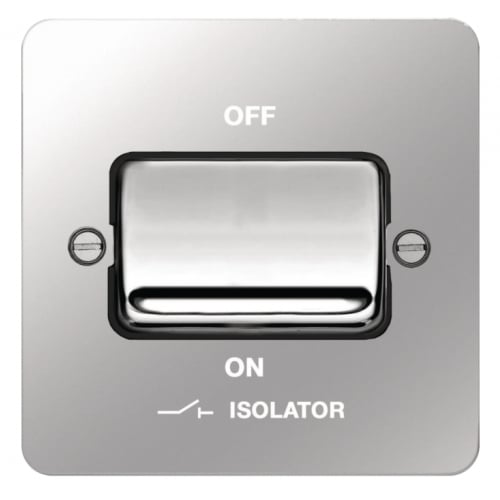 Hager WFPS3PIPSB Fan Isolator Switch Flat Plate Polished Steel/Black Insert