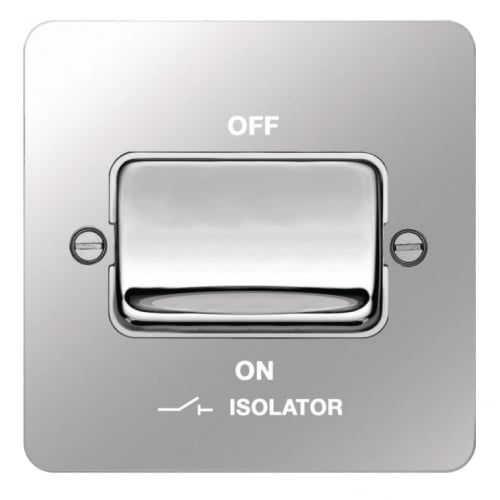 Hager WFPS3PIPSW Fan Isolator Switch Flat Plate Polished Steel/White Insert