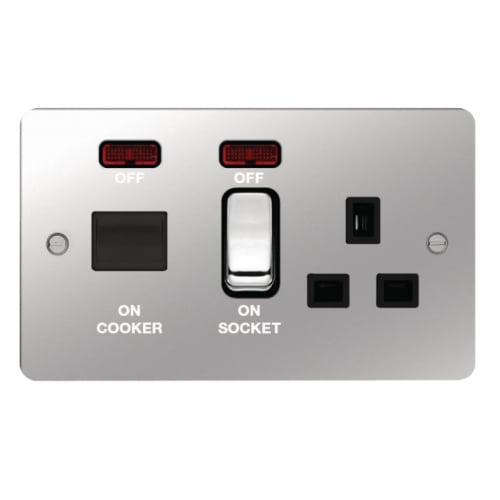 Hager WFCC50NPSB Cooker Control Unit Flat Plate Polished Steel/Black Insert