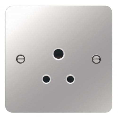 Hager WFS51PSW 1 Gang 5a Flat Plate Unswitched Socket Polished Steel/White Insert