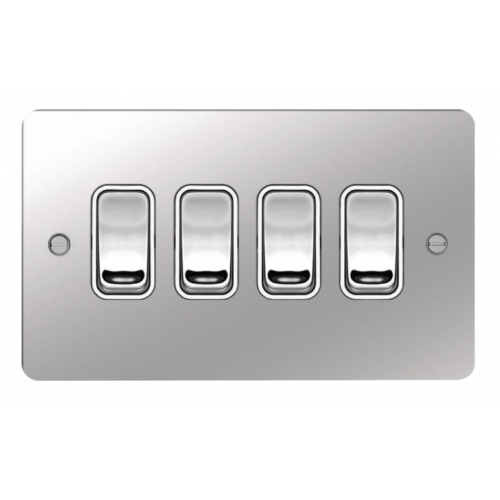 Hager WFPS42PSW 4 Gang 2 Way Switch Polished Steel/White Insert