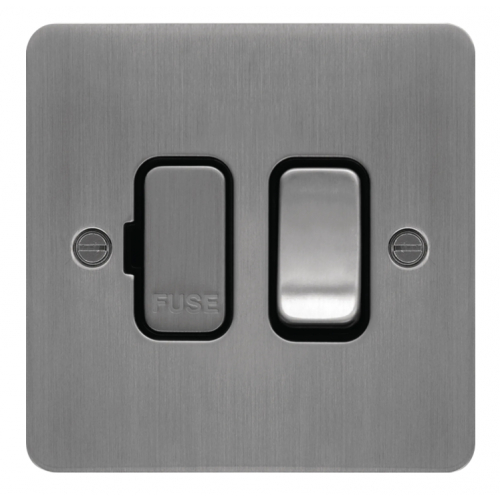 Hager WFSSU83BSB 13a DP Switched Spur Flat Plate Brushed Steel/Black Insert