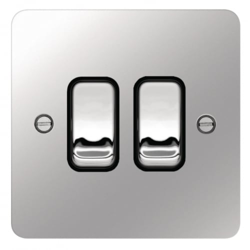 Hager WFPS22PSB 2 Gang 2 Way Switch Polished Steel/Black Insert