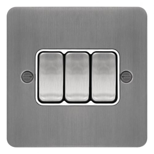 Hager WFPS32BSW 3 Gang 2 Way Switch Brushed Steel/White Insert
