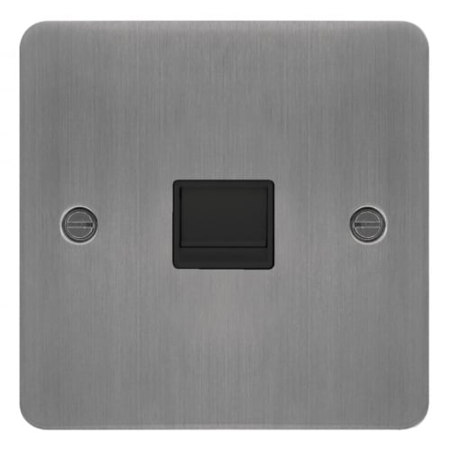 Hager WFBTSBSB Slave Telephone Socket Flat Plate Brushed Steel/Black Insert