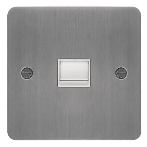 Hager WFBTSBSW Slave Telephone Socket Flat Plate Brushed Steel/White Insert