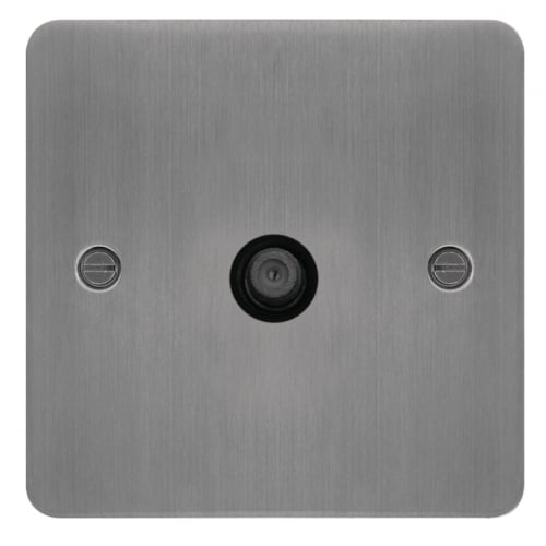 Hager WFSATBSB 1 Gang Satellite Socket Flat Plate Brushed Steel/Black Insert