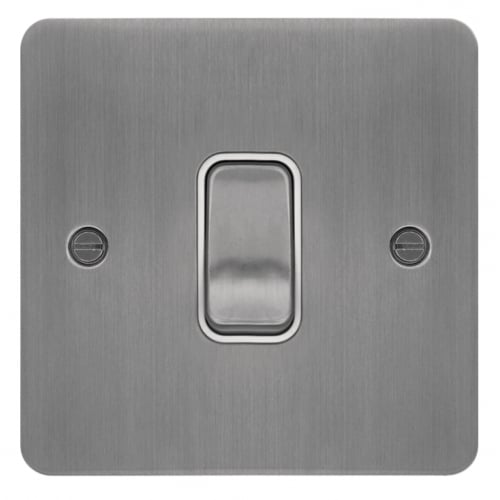 Hager WFDP84BSW 20a DP Switch Flat Plate Brushed Steel/White Insert