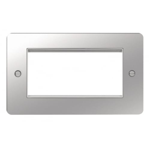 Hager WFP4EUPSW 4 Module Euro Plate Polished Steel/White Insert
