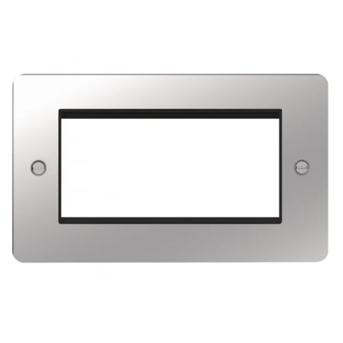 Hager WFP4EUPSB 4 Module Euro Plate Polished Steel/Black Insert