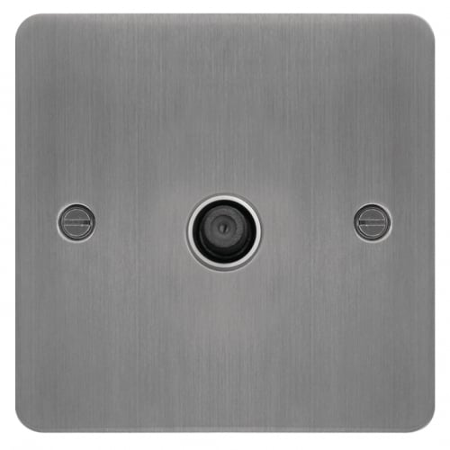 Hager WFSATBSW 1 Gang Satellite Socket Flat Plate Brushed Steel/White Insert