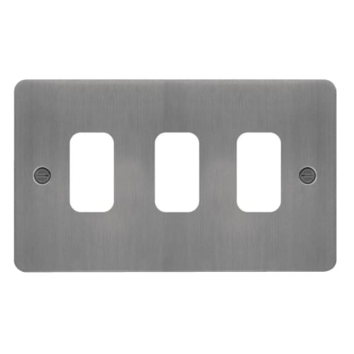 Hager WFGP3BS 3 Gang Grid Plate Brushed Steel