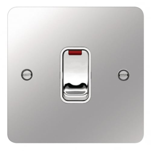 Hager WFDP84NPSW 20a DP Switch + Neon Flat Plate Polished Steel/White Insert