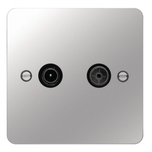 Hager WFDXPSB TV&FM/DAB Outlet Polished Steel/Black Insert
