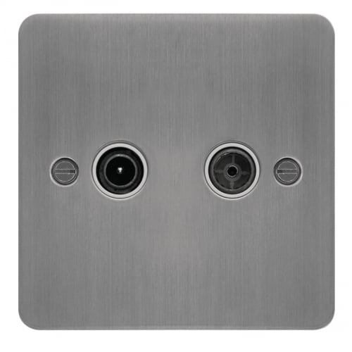 Hager WFDXBSW TV&FM/DAB Outlet Brushed Steel/White Insert