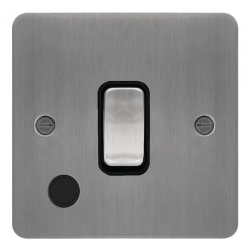 Hager WFDP84FOBSB 20a DP Switch + Flex Outlet Flat Plate Brushed Steel/Black Insert