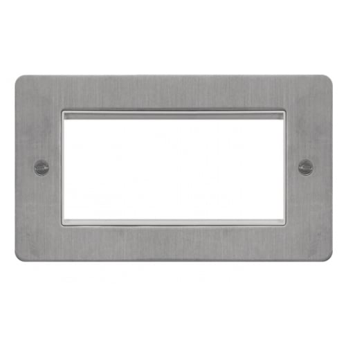 Hager WFP4EUBSW 4 Module Euro Plate Brushed Steel/White Insert