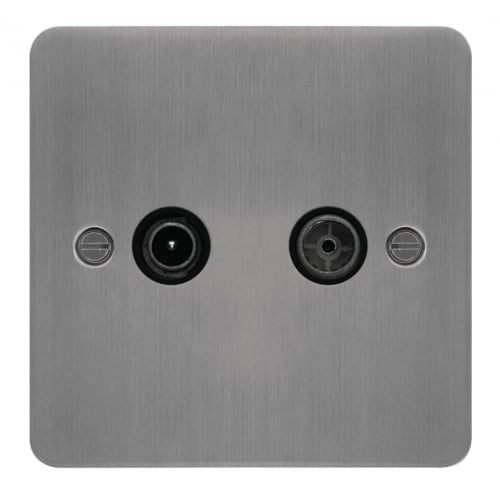 Hager WFDXBSB TV&FM/DAB Outlet Brushed Steel/Black Insert