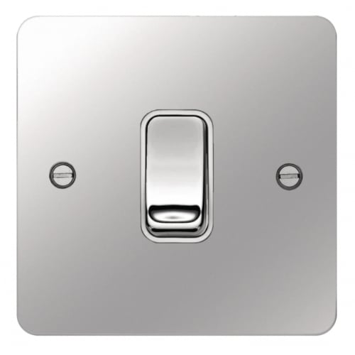 Hager WFDP84PSW 20a DP Switch Flat Plate Polished Steel/White Insert