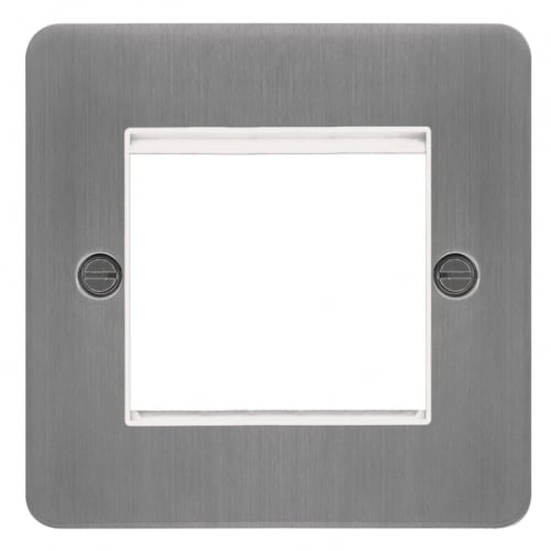 Hager WFP2EUBSW 2 Module Euro Plate Brushed Steel/White Insert