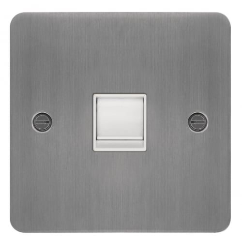Hager WFRJ45BSW 1 Gang RJ45 Socket Flat Plate Brushed Steel/White Insert