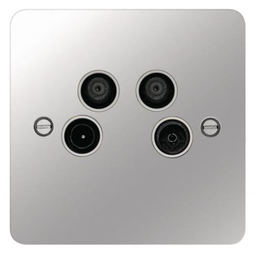 Hager WFQXPSW Quadplexer TV & FM/DAB & SAT 1 & SAT 2 Outlet Flat Plate Polished Steel/White Insert