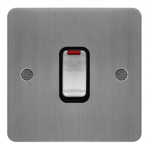 Hager WFDP84NBSB 20a DP Switch + Neon Flat Plate Brushed Steel/Black Insert