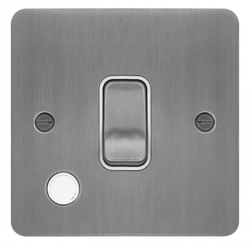 Hager WFDP84FOBSW 20a DP Switch + Flex Outlet Flat Plate Brushed Steel/White Insert