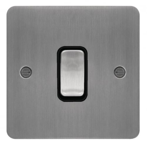 Hager WFDP84BSB 20a DP Switch Flat Plate Brushed Steel/Black Insert