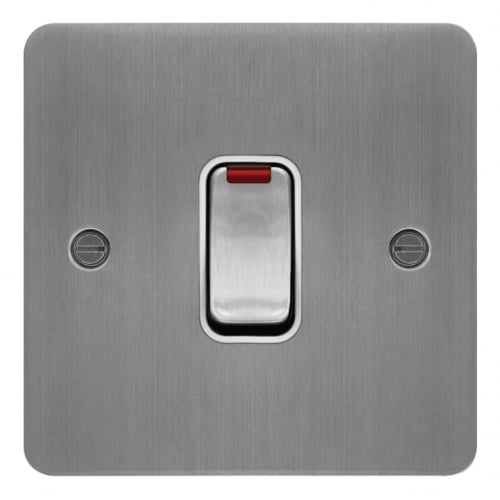 Hager WFDP84NBSW 20a DP Switch + Neon Flat Plate Brushed Steel/White Insert