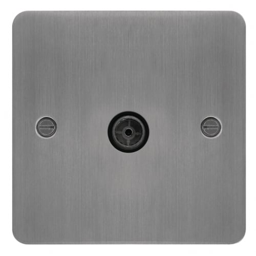 Hager WFTVFBSB Single Coax Outlet Flat Plate Brushed Steel/Black Insert