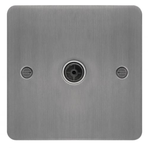Hager WFTVFBSW Single Coax Outlet Flat Plate Brushed Steel/White Insert