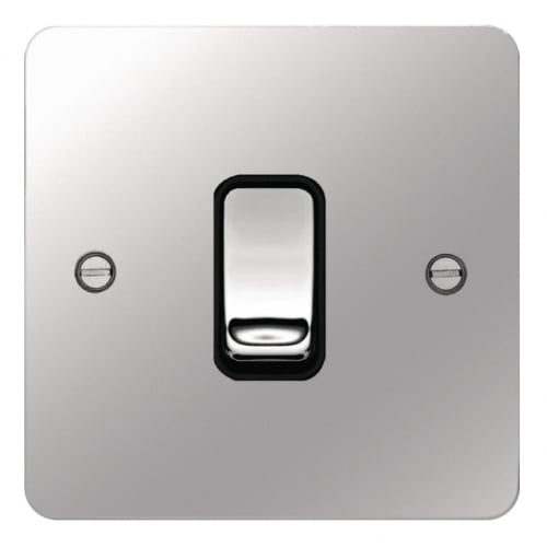 Hager WFDP84PSB 20a DP Switch Flat Plate Polished Steel/Black Insert