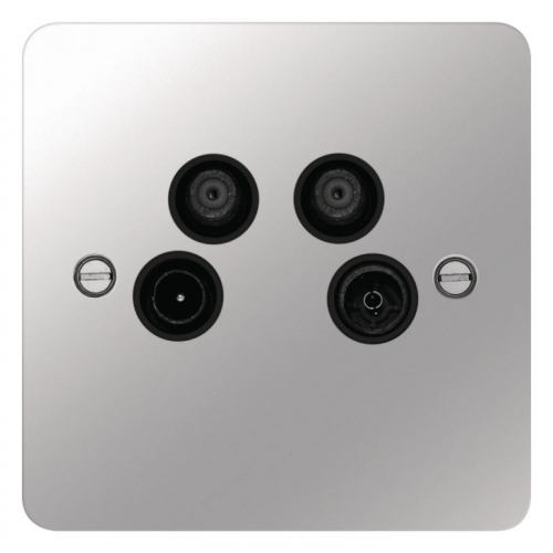 Hager WFQXPSB Quadplexer TV & FM/DAB & SAT 1 & SAT 2 Outlet Flat Plate Polished Steel/Black Insert