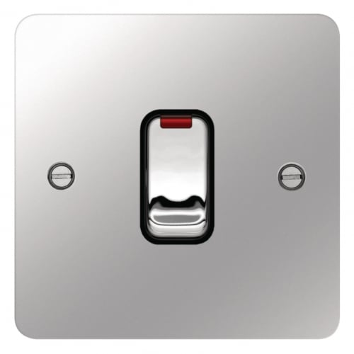 Hager WFDP84NPSB 20a DP Switch + Neon Flat Plate Polished Steel/Black Insert