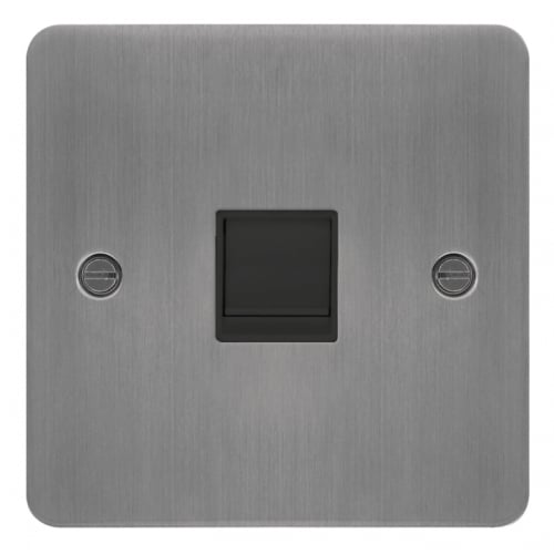 Hager WFRJ45BSB 1 Gang RJ45 Socket Flat Plate Brushed Steel/Black Insert