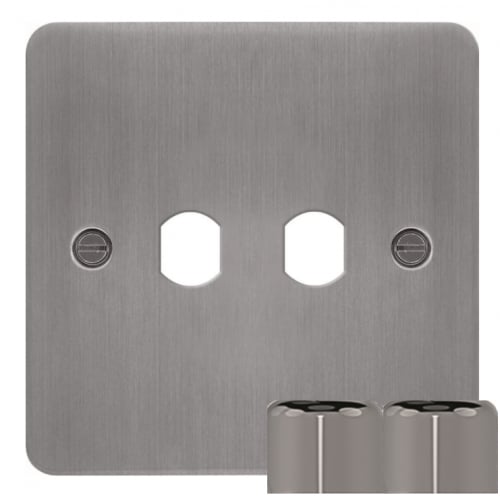 Hager WFDRP2BSKIT 2 Gang Dimmer Plate Kit Brushed Steel