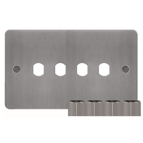 Hager WFDRP4BSKIT 4 Gang Dimmer Plate Kit Brushed Steel