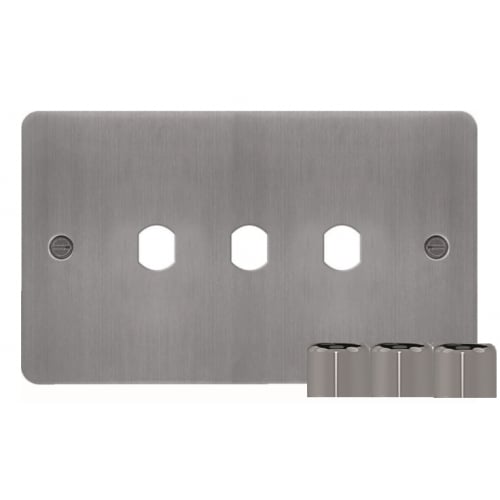 Hager WFDRP3BSKIT 3 Gang Dimmer Plate Kit Brushed Steel