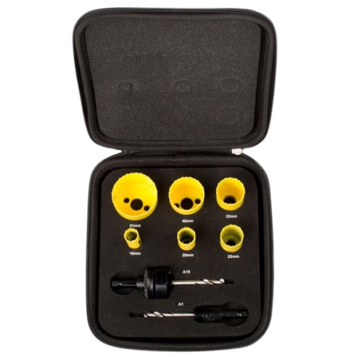 Starrett KFC06021 Electrician Holesaw Kit 16,20,25,32,40,51mm+2 Arbours