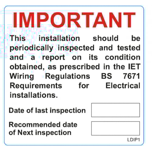 Deligo LDIP1 Periodic Inspection Label 75x75mm 25 pack