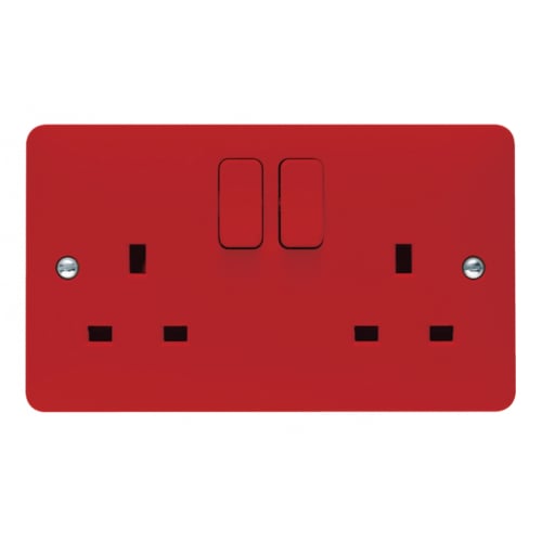 Hager WMSS82RR 13a 2 Gang DP Switched Socket Red with Red Rocker