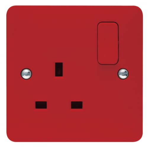 Hager WMSS81RR 13a 1 Gang DP Switched Socket Red with Red Rocker