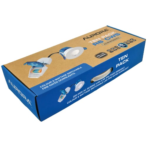 Aurora AU-R61/CWSCP10 3.5/5.5w 455-760lm 2700-5700k IP65 Dimmable CRI90  Downlight + White Bezel 10 Pack